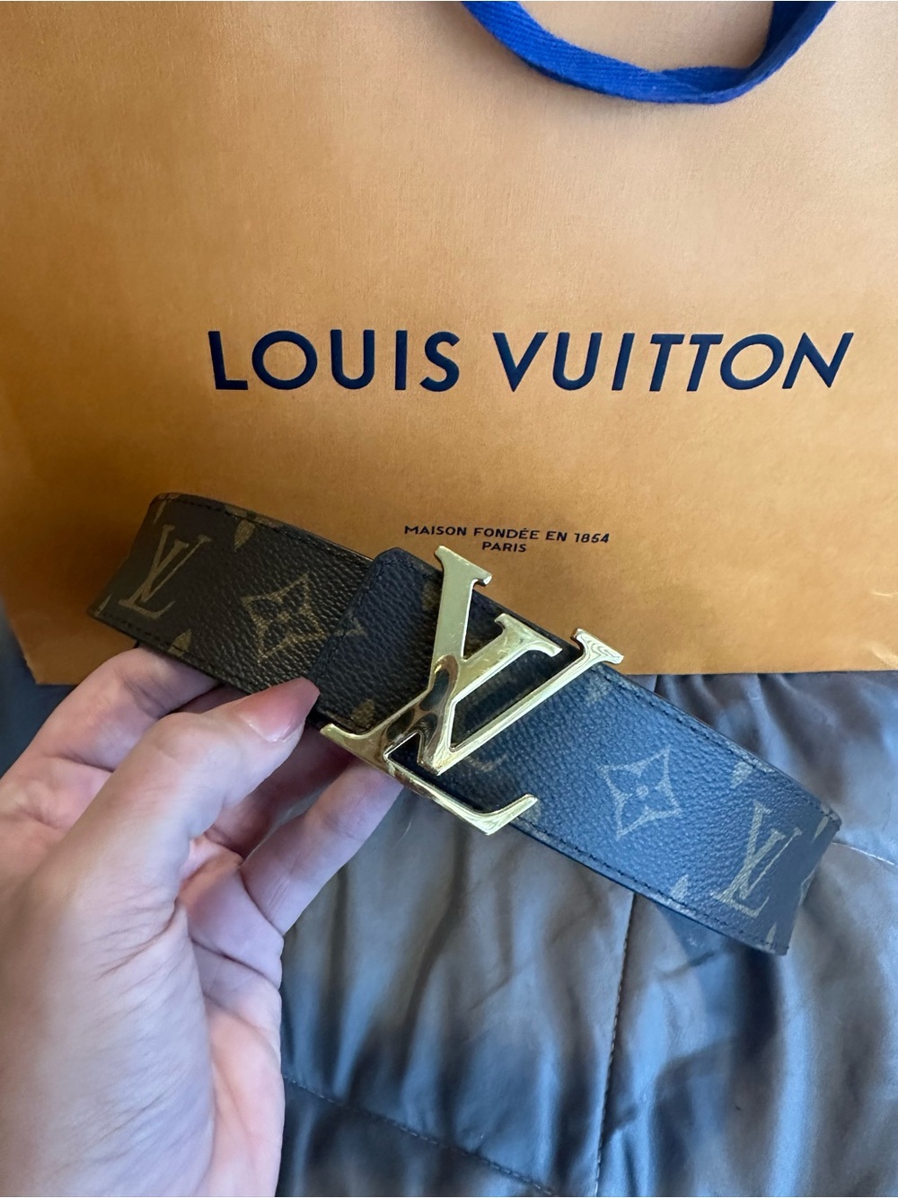 Louis Vuitton Brown Monogram Belt with Gold LV Buckle